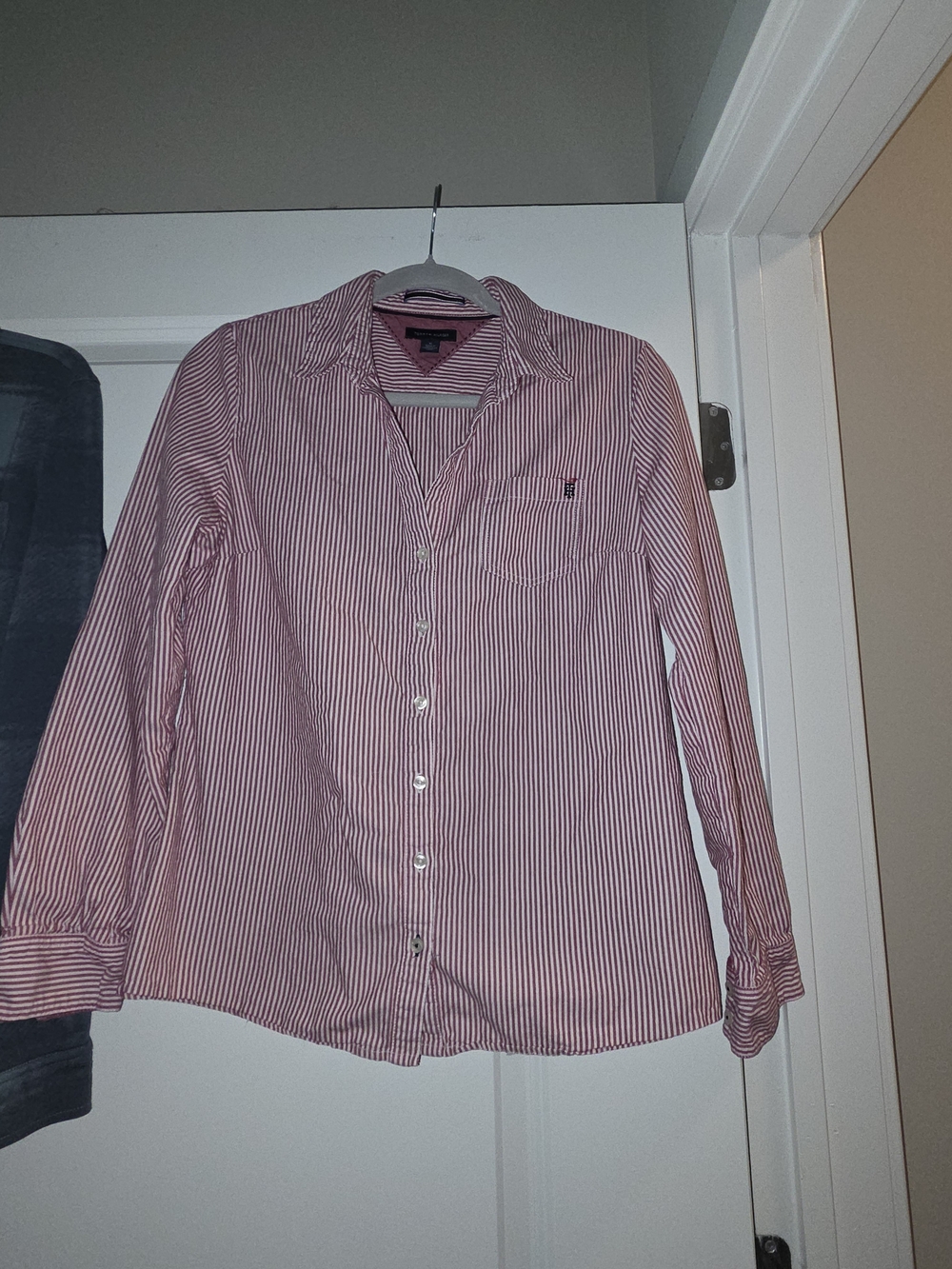 Tommy Hilfiger Red and White Striped Button-Down Shirt